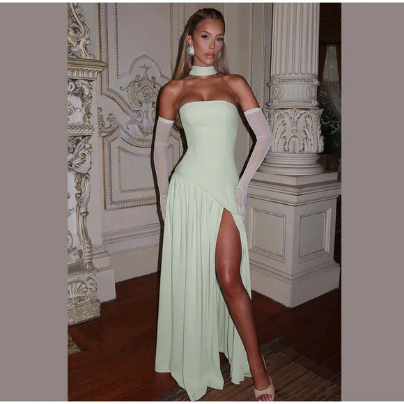 Women's Sexy Maxi Dress Corset Elegant Strapless Backless High Slit