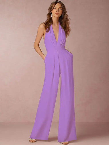 Women's Jumpsuit Deep V Neck Slim Sleeveless Wide Leg backless