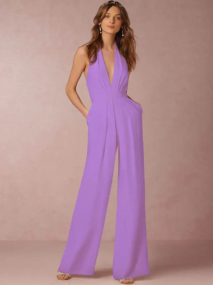 Women's Jumpsuit Deep V Neck Slim Sleeveless Wide Leg backless