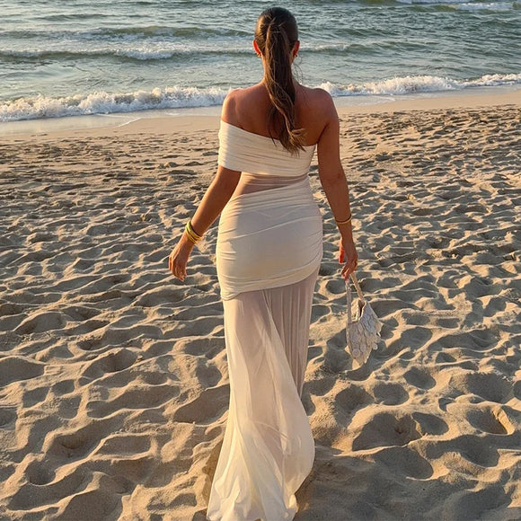 Women's Sexy Long Dress Elegant Off Shoulder Mesh Backless Party
