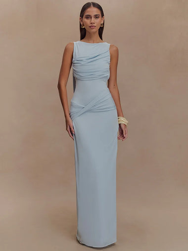 Women's Sexy Long Dress Elegant Ruched Backless Bodycon with High Slit