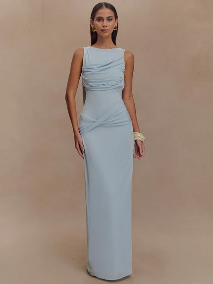 Women's Sexy Long Dress Elegant Ruched Backless Bodycon with High Slit