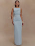 Women's Sexy Long Dress Elegant Ruched Backless Bodycon with High Slit