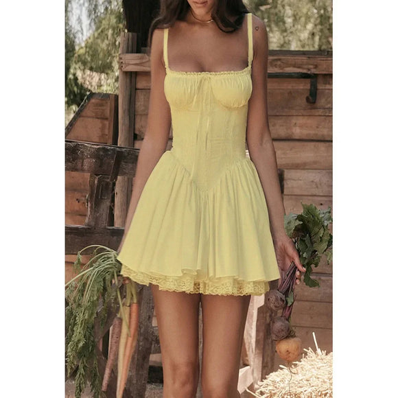 Women's Sexy Short Dress Elegant Backless Elegant Lace Pleated