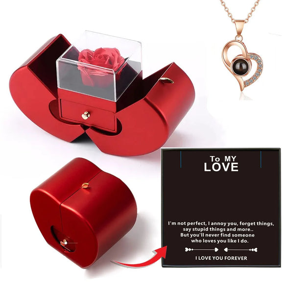 To My Love Red Apple Jewelry Box Necklace Eternal Rose Gift