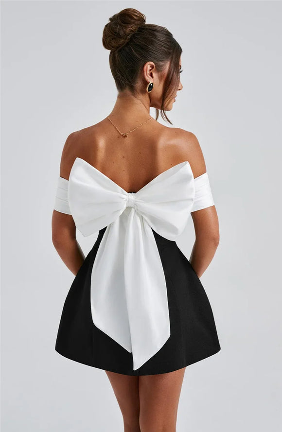 Women's Sexy Mini Dress Elegant Bow Strapless Off-Shoulder A-Line
