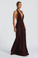 Women’s Dress Elegant Maxi Deep V Neck Backless Sleeveless Draped Ruched-12