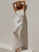 Women's Sexy Maxi Dress Elegant Lace Draped Ruched Backless Party-17