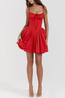 Robe courte sexy pour femme élégante dos nu élégante en dentelle plissée-21