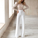 Women's Jumpsuit Elegant Backless White Lace Puff Sleeve Party Wear