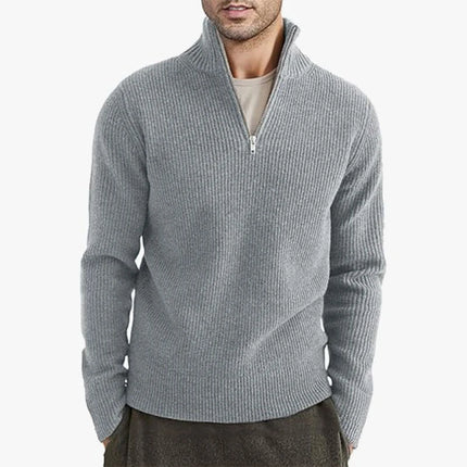 Men’s Sweater Pullover Knit Turtleneck Solid Color Long Sleeve Zipper