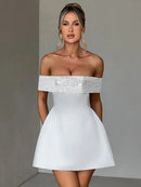 Women's Sexy Mini Dress Sequin Strapless Off Shoulder Elegant Backless