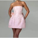 Women's Sexy Short Dress Jacquard Tube Top Bowknot Party Elegant