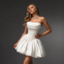 Nina Custom Made Short Satin Corset Wedding Dress Luxury Strapless Bubble Skirt