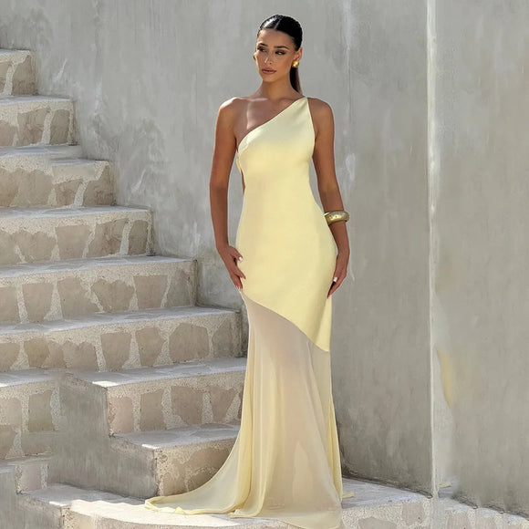 Women's Sexy Maxi Dress Elegant One-Shoulder Backless Sleeveless