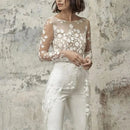Women's Wedding Jumpsuit Elegant Lace Two Piece High Waist Long Sleeve-8