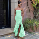 Women's Sexy Maxi Dress Elegant Ruffles Sleeveless Backless Bodycon