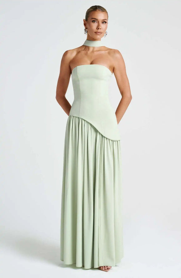 Women's Sexy Maxi Dress Elegant Strapless Backless High Slit Evening Gown