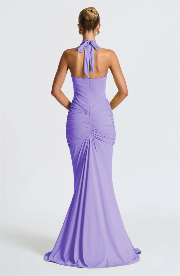 Sexy Maxi Dress Deep V-Neck Ruched Backless Elegant for Women