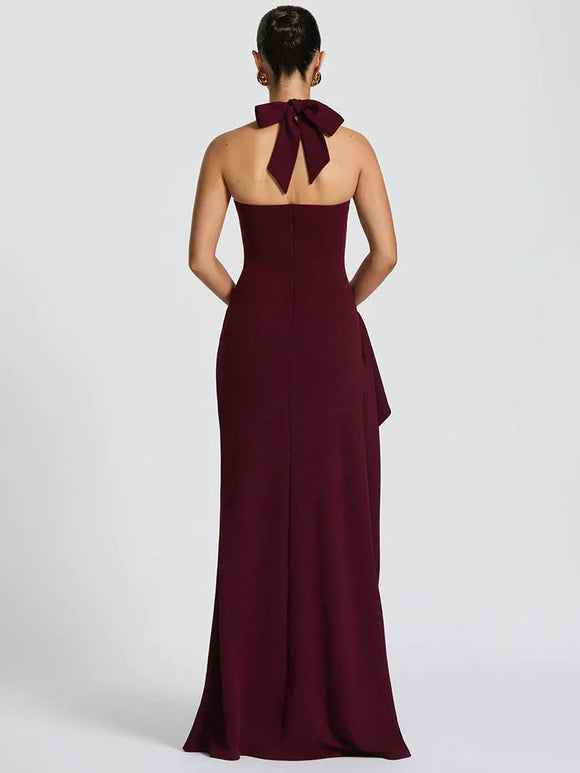 Women's Sexy Maxi Dress Elegant Halter Backless Lace-up High Split