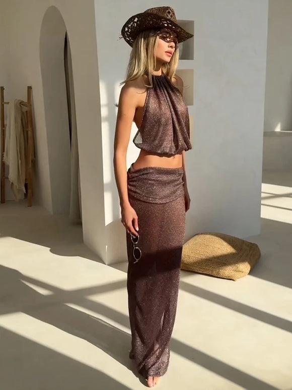 Sexy Knit Sets Backless Wrap Lace-Up Top Chic Elegant Cover-Ups For Women