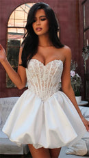 Luna Custom Made Short Mini Wedding Dress with Sweetheart Neckline & Lace Appliqué