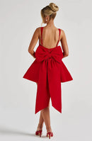 Women's Sexy Mini Dress Elegant Backless Bow Spaghetti Strap-15