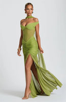 Women's Sexy Dress Elegant Long Deep V Neck Backless Ruched Gown-10