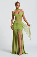Women's Sexy Dress Elegant Long Deep V Neck Backless Ruched Gown-8
