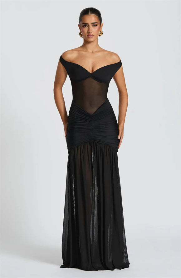 Women's Sexy Dress Elegant Long Deep V Neck Backless Ruched Gown