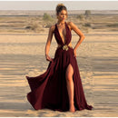 Indianna Women's Sexy Maxi Dress Halter Backless Elegant Slit