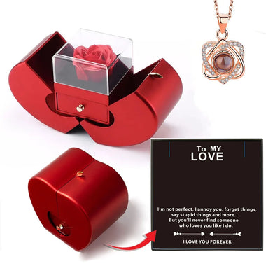 To My Love Eternal Rose Necklace Gift Red Apple Jewelry Box