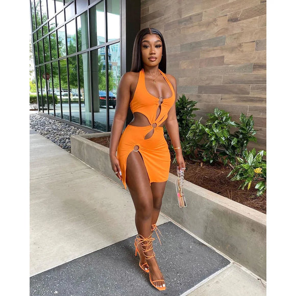 Women's Sexy Mini Dress Elegant Bodycon Stretchy Halter Neck