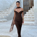 Women's Sexy Maxi Dress Elegant Off Shoulder Backless Patchwork