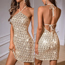 Elegant Sexy Short Dress Sequin Backless Bodycon for Women