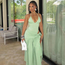 Sexy Set 2 Pieces for Women Elegant Lace Up Backless Bodysuit Slit Skirt