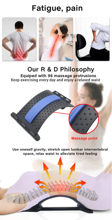 Back Stretcher & Lumbar Support Device – 3-Level Spine Massager - 0