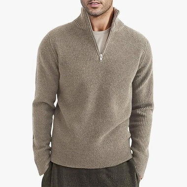 Men’s Sweater Pullover Knit Turtleneck Solid Color Long Sleeve Zipper