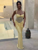 Women's Sexy Maxi Dress Elegant Pleated Lace Patchwork Evening Party