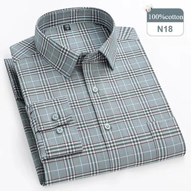 Buy n18 Men's Shirt 100% Cotton Elegant Formal Striped Slim Fit Long Sleeve