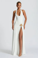 Maxi Dress Set Sexy Elegant Backless Halter Neck Bodysuit Slit Long Skirt