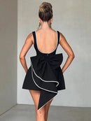 Women's Sexy Mini Dress Big Bows Beads Elegant Backless Sleeveless