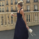 Vestido midi sexy cuello halter espalda descubierta liso sin mangas corte A-27