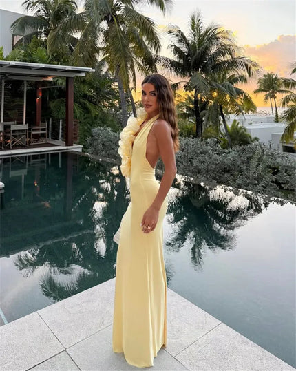 Women's Sexy Maxi Dress Elegant Mesh Deep V Backless Sleeveless Bodycon