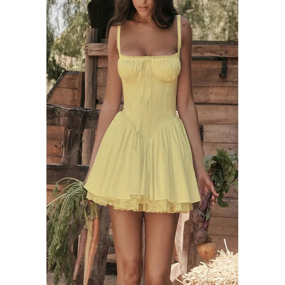 Women's Sexy Short Dress Elegant Backless Elegant Lace Pleated