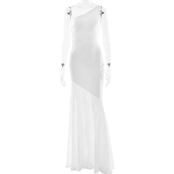 Vestido largo sexy elegante con un solo hombro sin espalda sin mangas