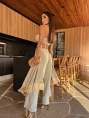 Women’s Sexy Sets Irregular Tassel Pants Lace-Up Bandeau Top Elegant