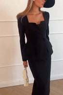 Women's Set Elegant Skirt Two Piece Slim Long Sleeve Suit-14