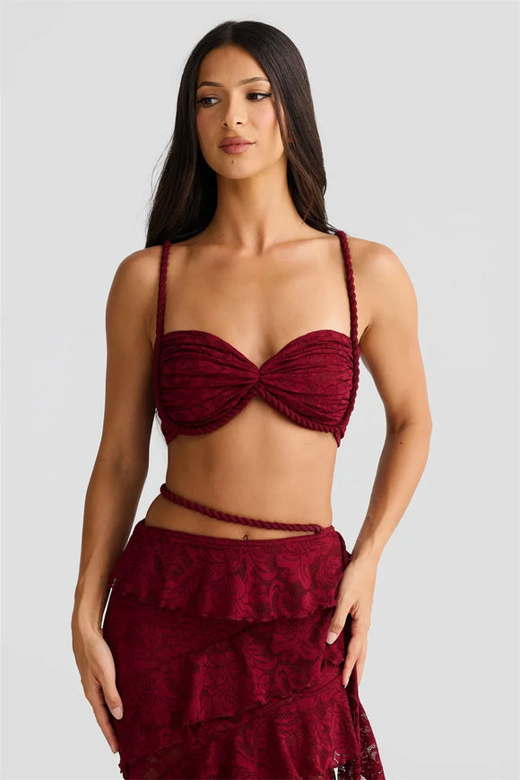Conjunto sexy dos piezas para mujer top corto de encaje falda larga y elegante
