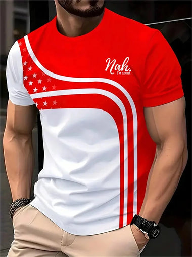 Buy h25040315887 Men's T-Shirt Elegant Striped Outdoor Round Neck Loose Fit